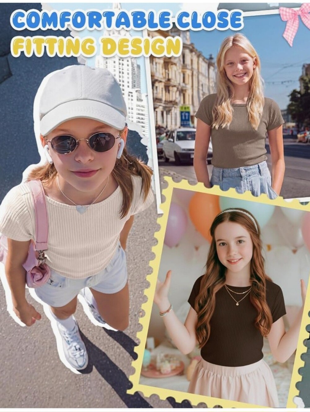 Girls 4Pk Ribbed Tees - Picture 6 of 7